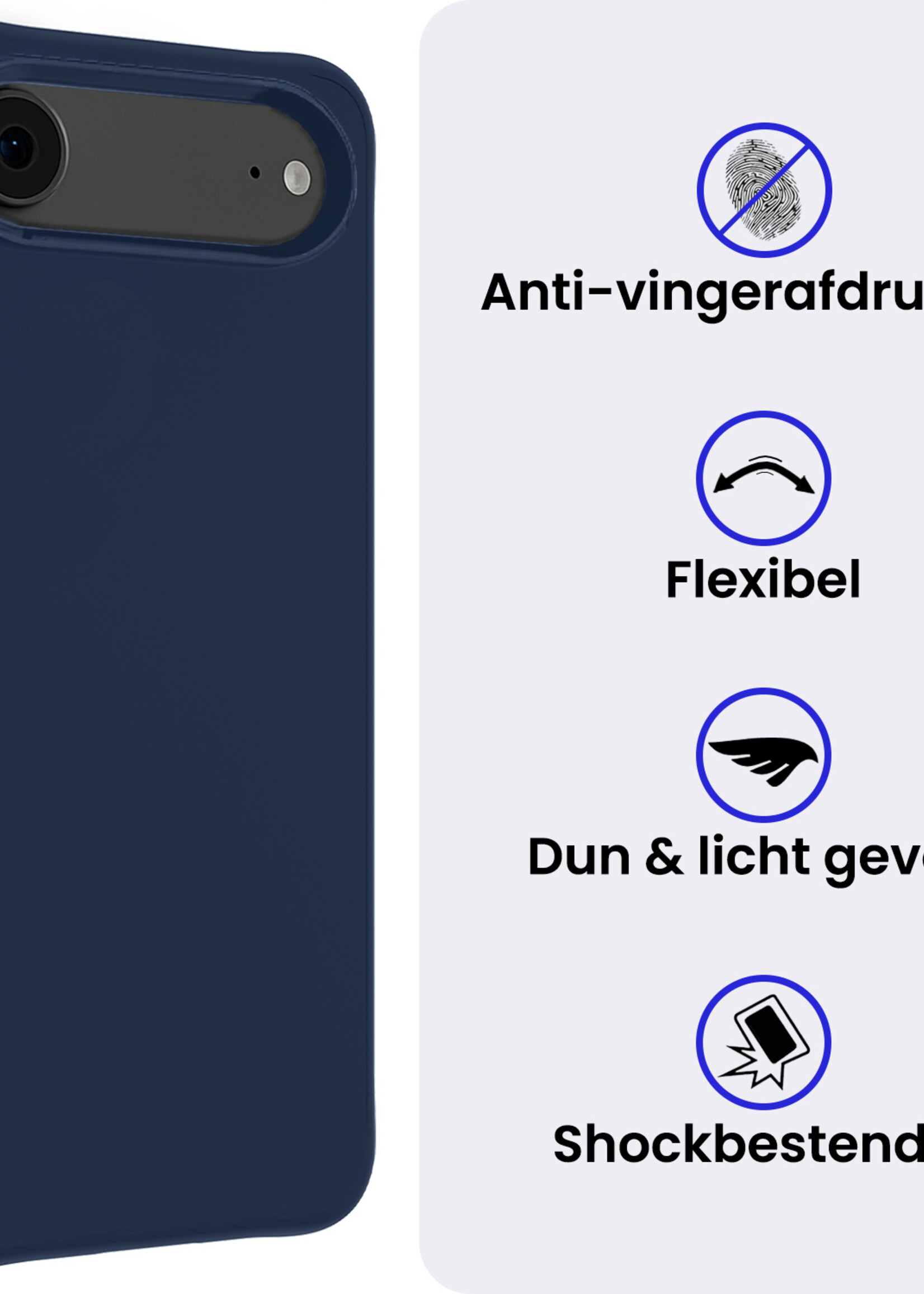 BTH BTH iPhone Air Hoesje Siliconen Met 2x Screenprotector Met Dichte Notch - Donkerblauw