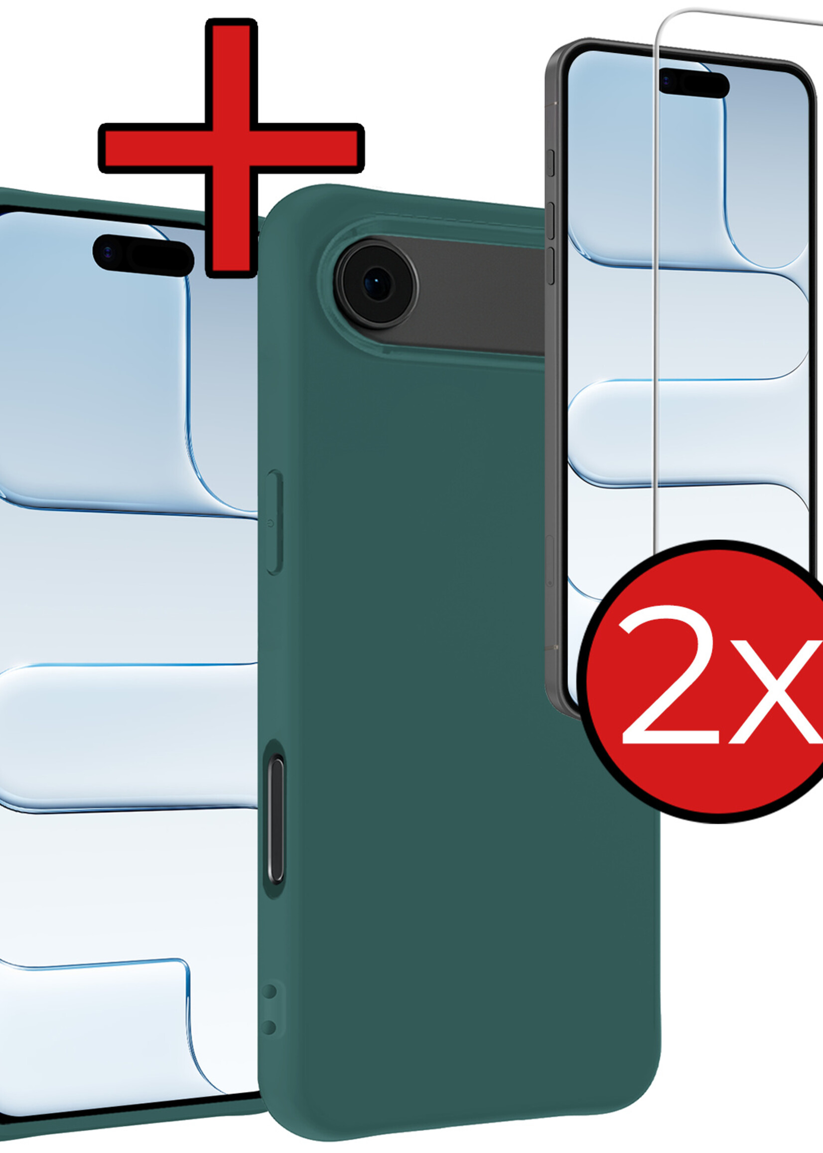 BTH BTH iPhone Air Hoesje Siliconen Met 2x Screenprotector Met Dichte Notch - Donkergroen