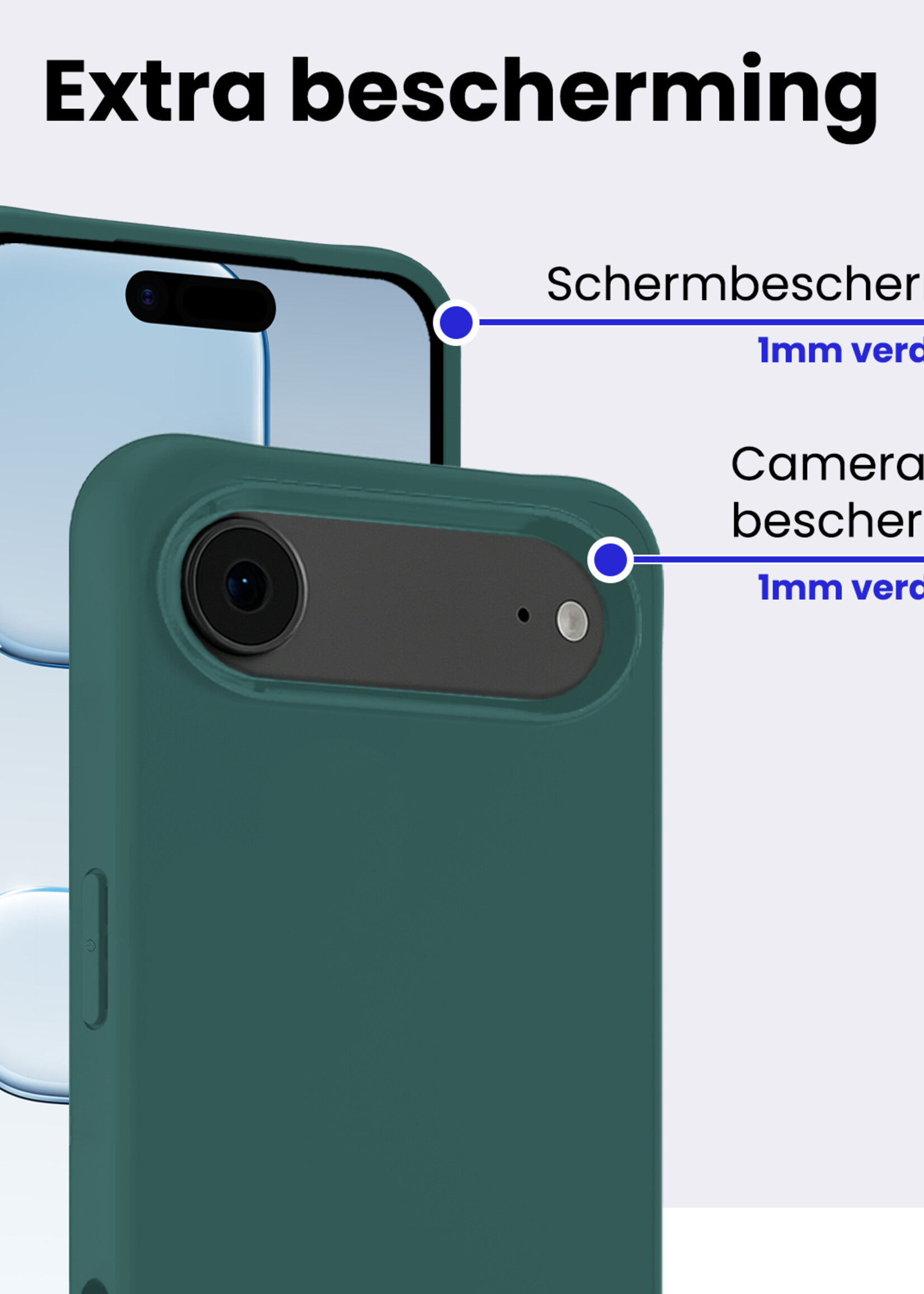BTH BTH iPhone Air Hoesje Siliconen Met 2x Screenprotector Met Dichte Notch - Donkergroen