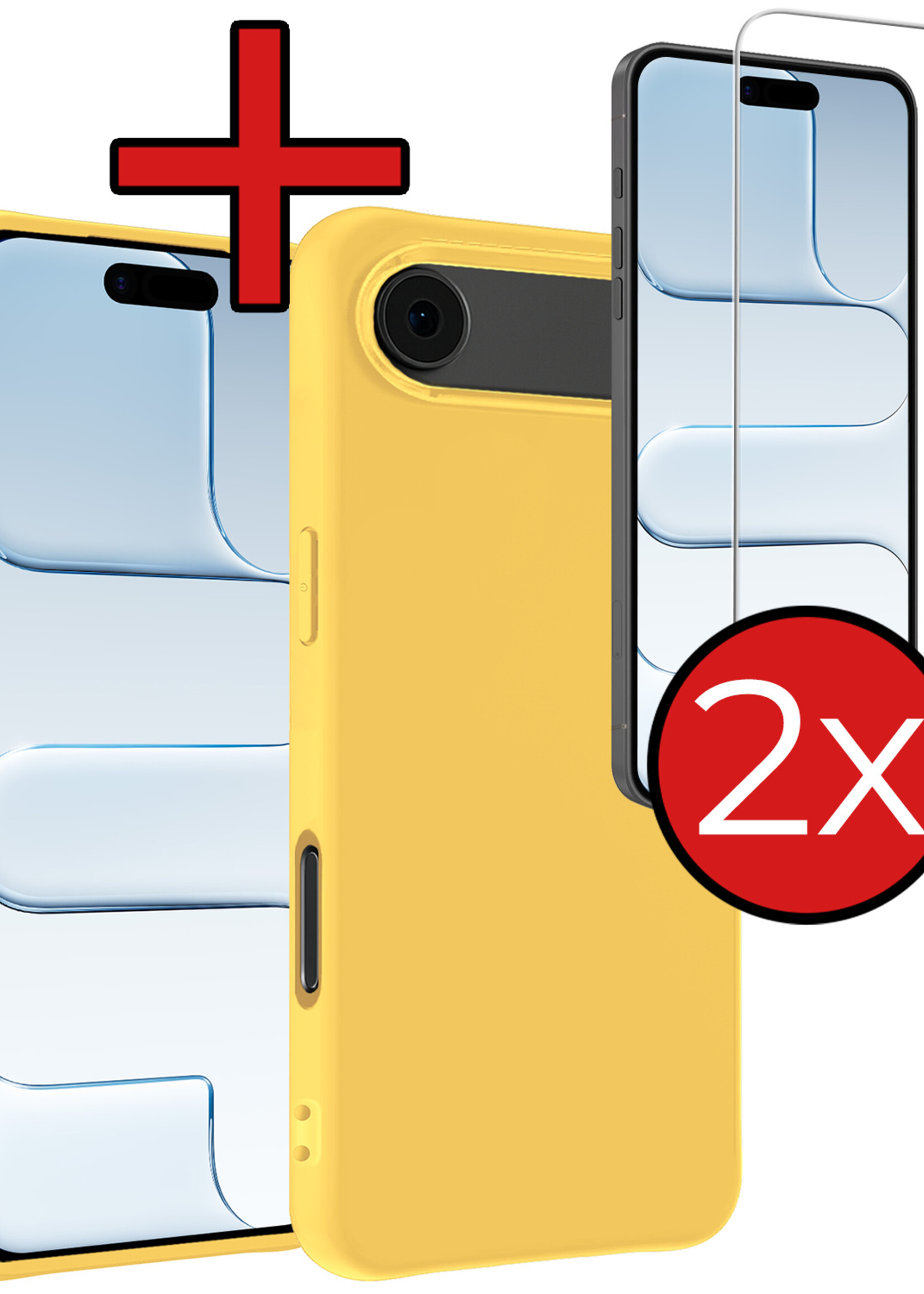 BTH BTH iPhone Air Hoesje Siliconen Met 2x Screenprotector Met Dichte Notch - Geel