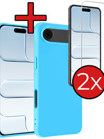 BTH BTH iPhone Air Hoesje Siliconen Met 2x Screenprotector Met Dichte Notch - Lichtblauw