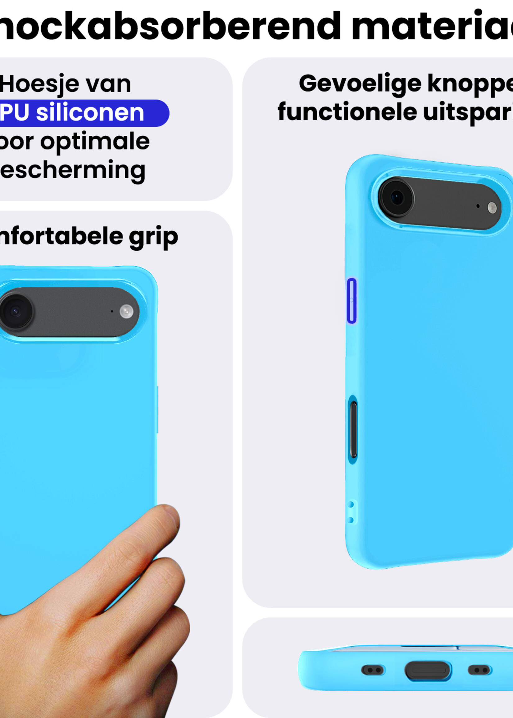 BTH BTH iPhone Air Hoesje Siliconen Met 2x Screenprotector Met Dichte Notch - Lichtblauw