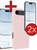 BTH BTH iPhone Air Hoesje Siliconen Met 2x Screenprotector Met Dichte Notch - Lichtroze
