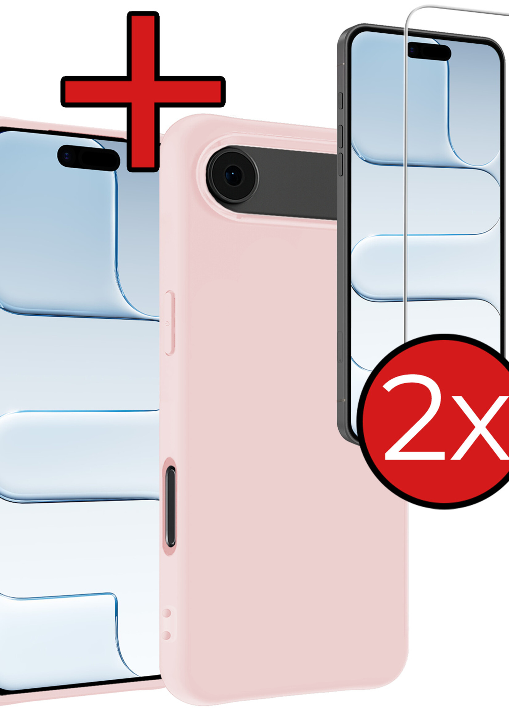 BTH BTH iPhone Air Hoesje Siliconen Met 2x Screenprotector Met Dichte Notch - Lichtroze