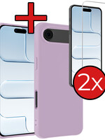 BTH BTH iPhone Air Hoesje Siliconen Met 2x Screenprotector Met Dichte Notch - Lila
