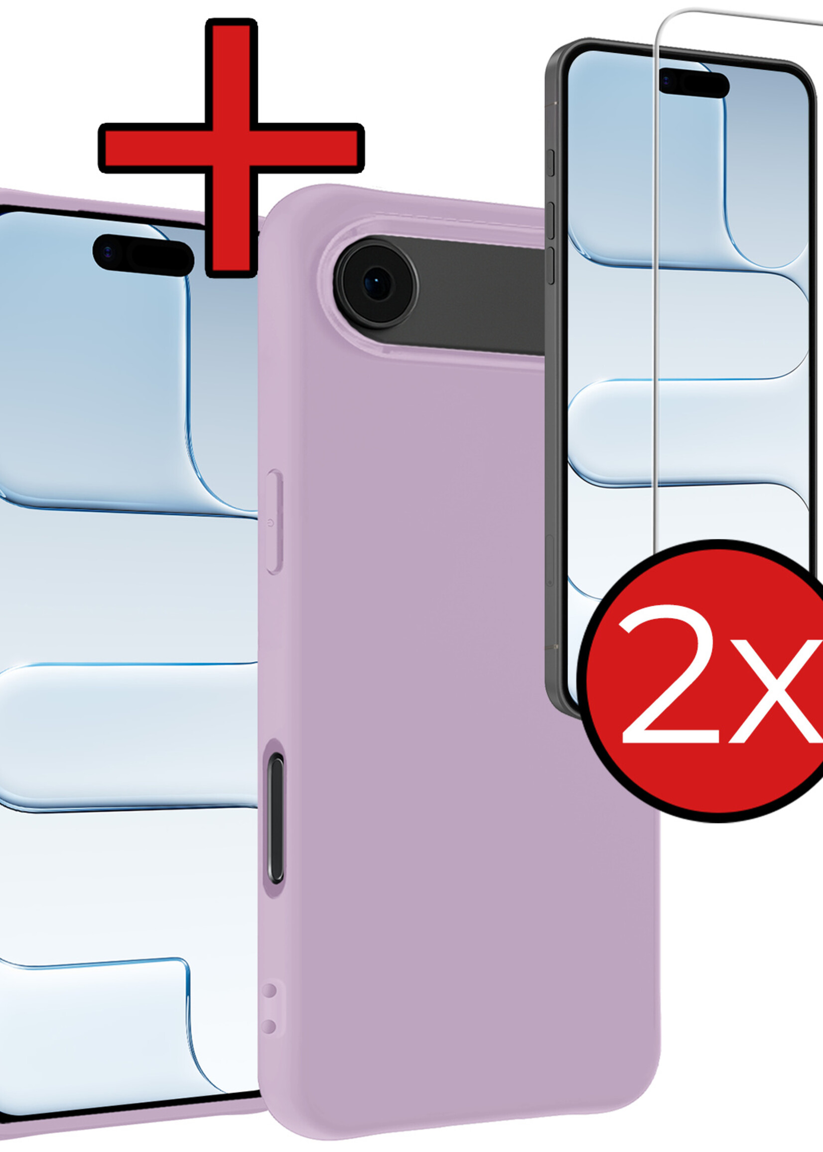 BTH BTH iPhone Air Hoesje Siliconen Met 2x Screenprotector Met Dichte Notch - Lila