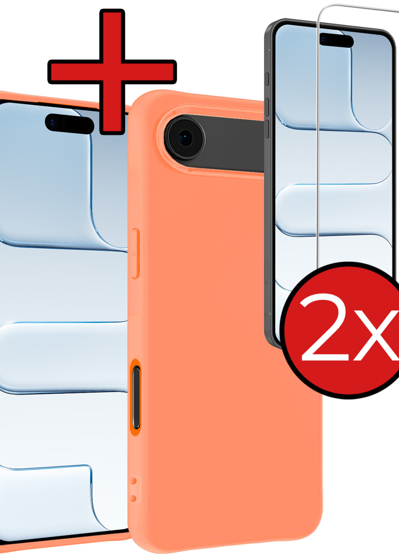 BTH BTH iPhone Air Hoesje Siliconen Met 2x Screenprotector Met Dichte Notch - Perzik