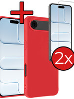 BTH BTH iPhone Air Hoesje Siliconen Met 2x Screenprotector Met Dichte Notch - Rood