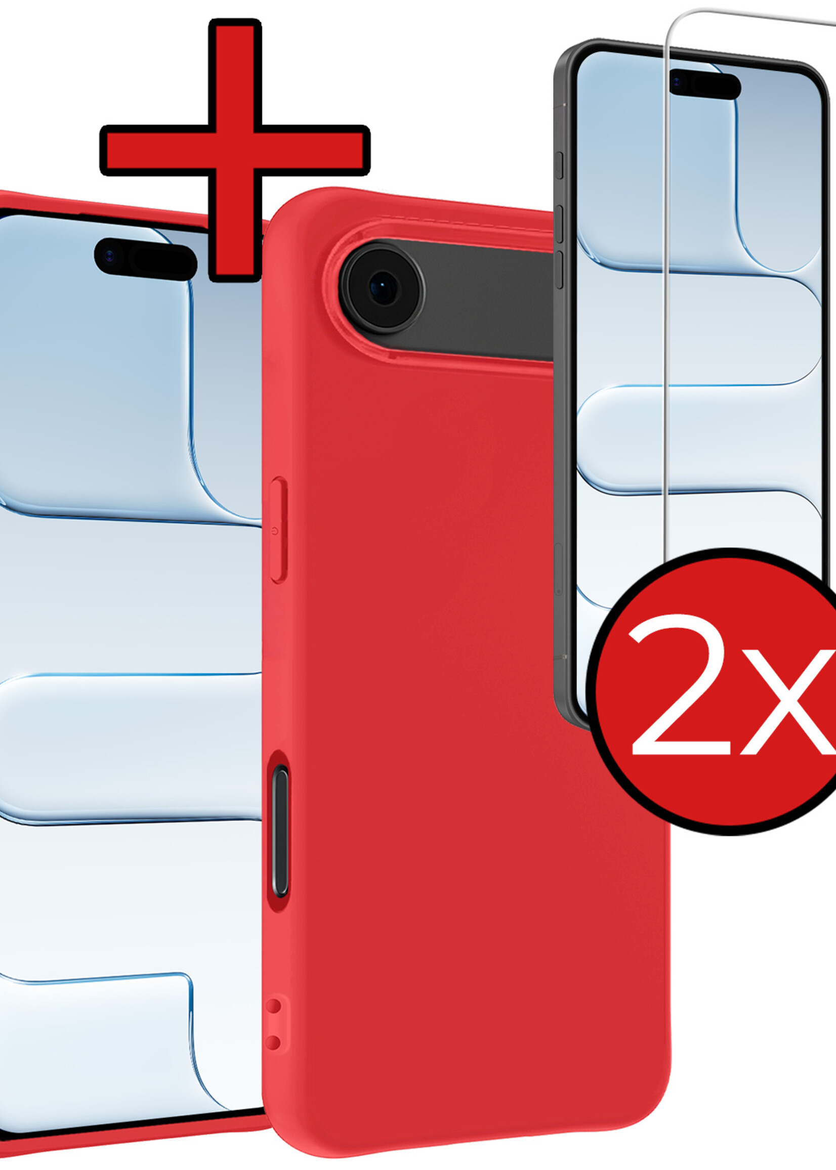 BTH BTH iPhone Air Hoesje Siliconen Met 2x Screenprotector Met Dichte Notch - Rood
