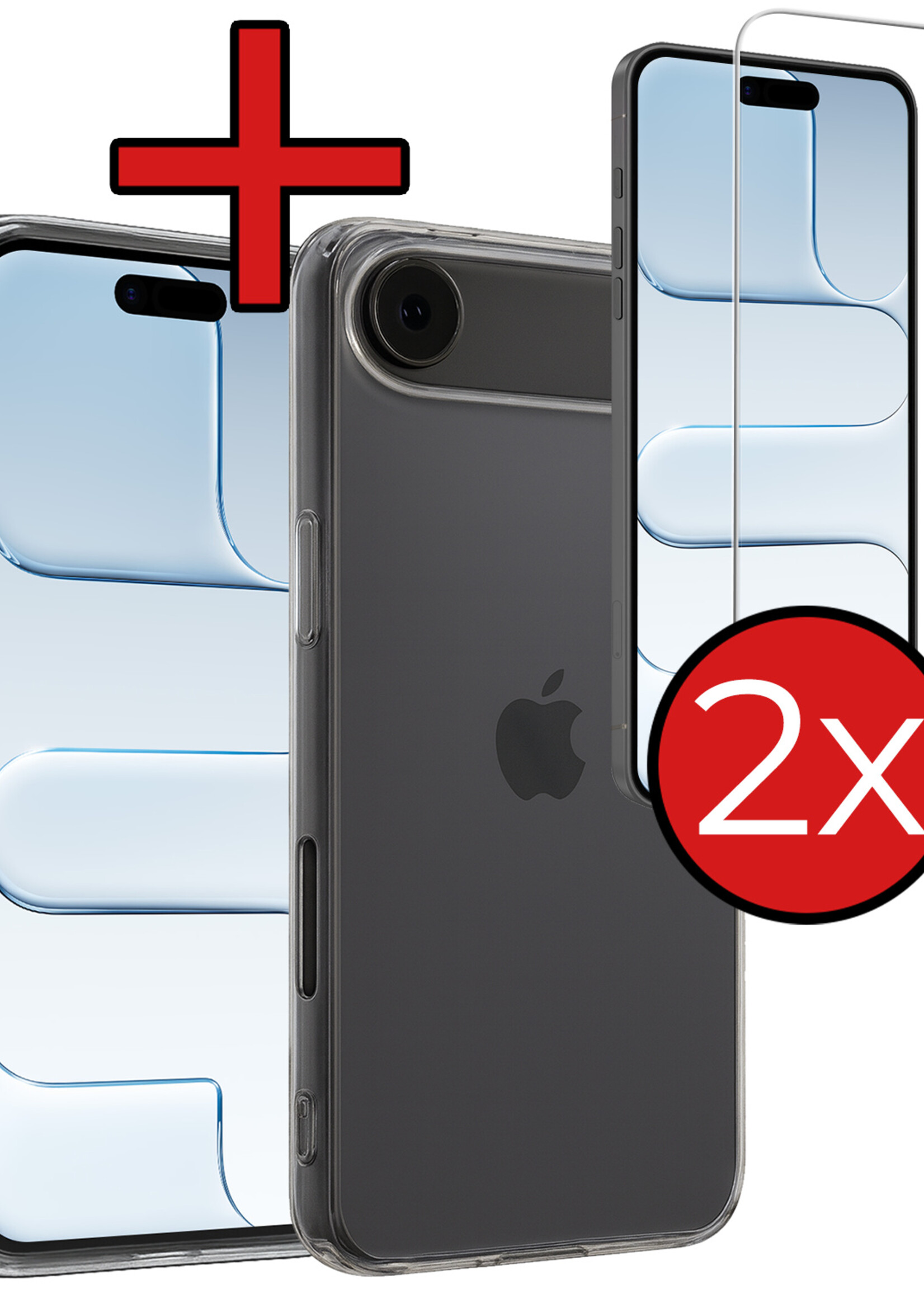 BTH BTH iPhone Air Hoesje Siliconen Met 2x Screenprotector Met Dichte Notch - Transparant