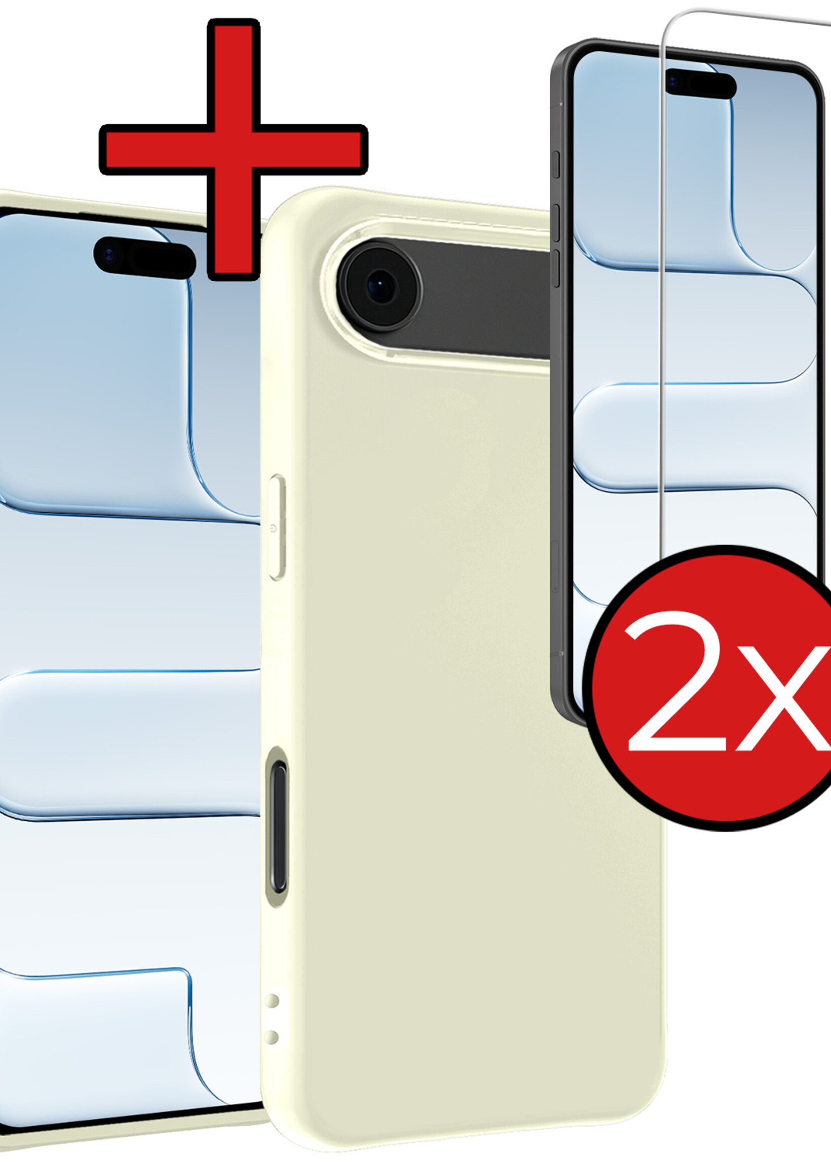 BTH BTH iPhone Air Hoesje Siliconen Met 2x Screenprotector Met Dichte Notch - Wit