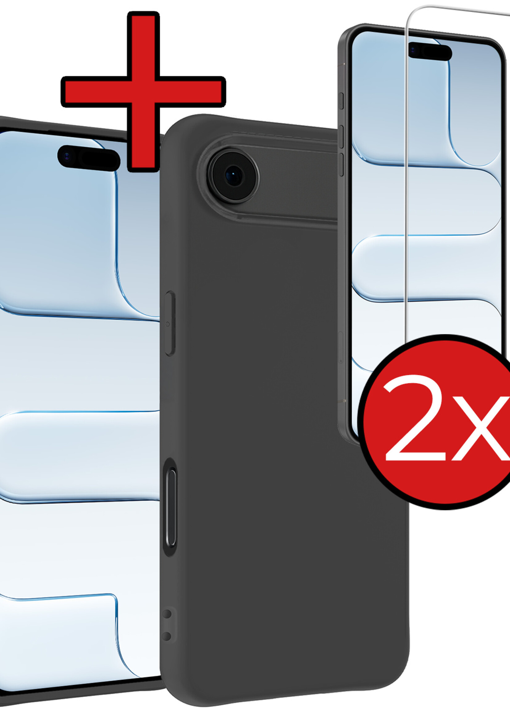 BTH BTH iPhone Air Hoesje Siliconen Met 2x Screenprotector Met Dichte Notch - Zwart