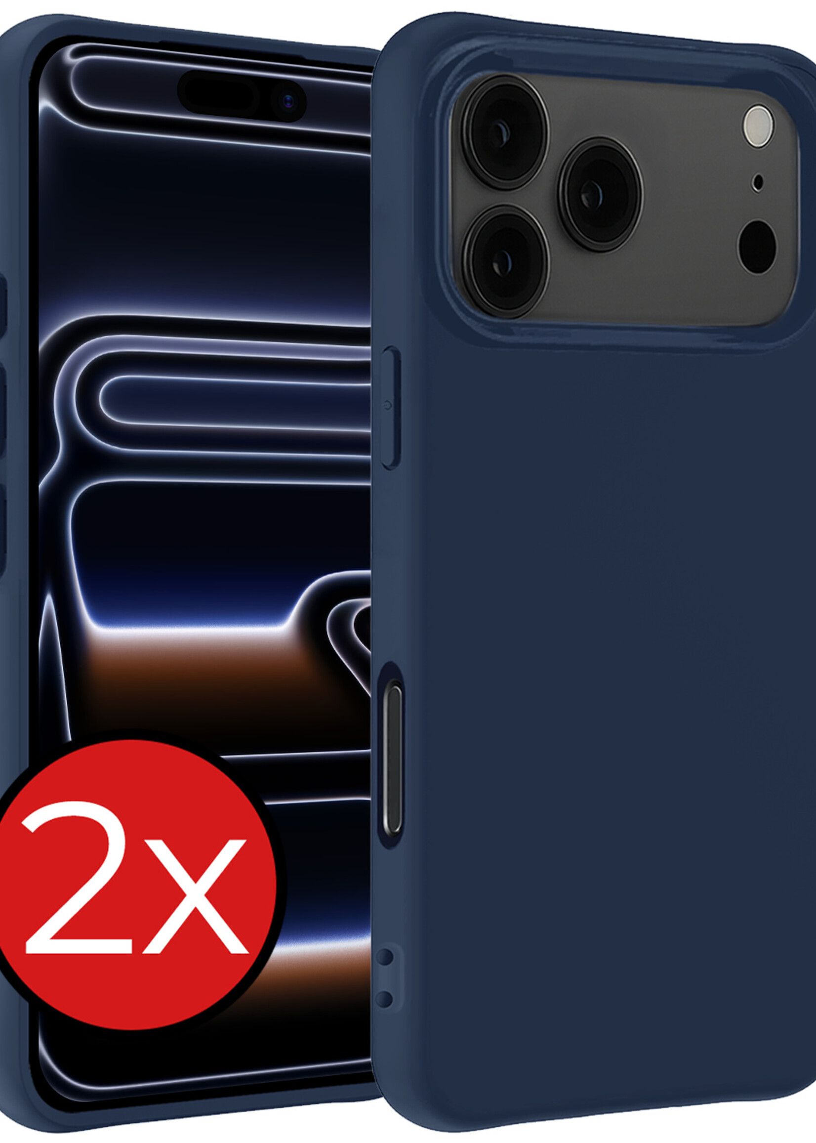 BTH BTH iPhone 17 Pro Hoesje Siliconen - Donkerblauw - 2 PACK