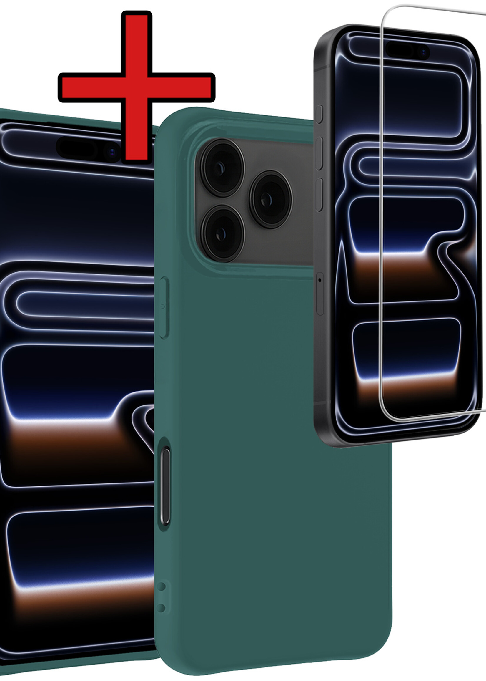 BTH BTH iPhone 17 Pro Hoesje Siliconen Met Screenprotector Met Dichte Notch - Donkergroen