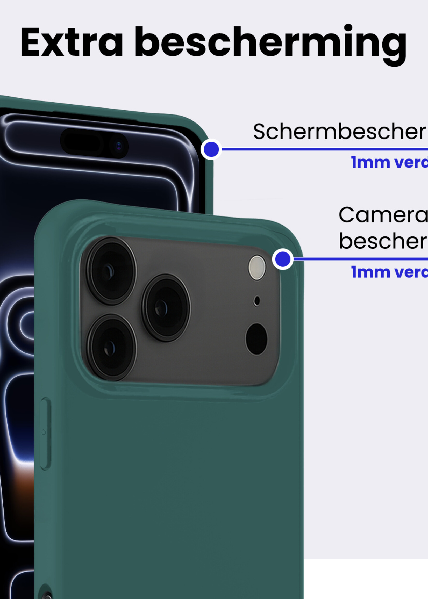 BTH BTH iPhone 17 Pro Hoesje Siliconen Met Screenprotector Met Dichte Notch - Donkergroen