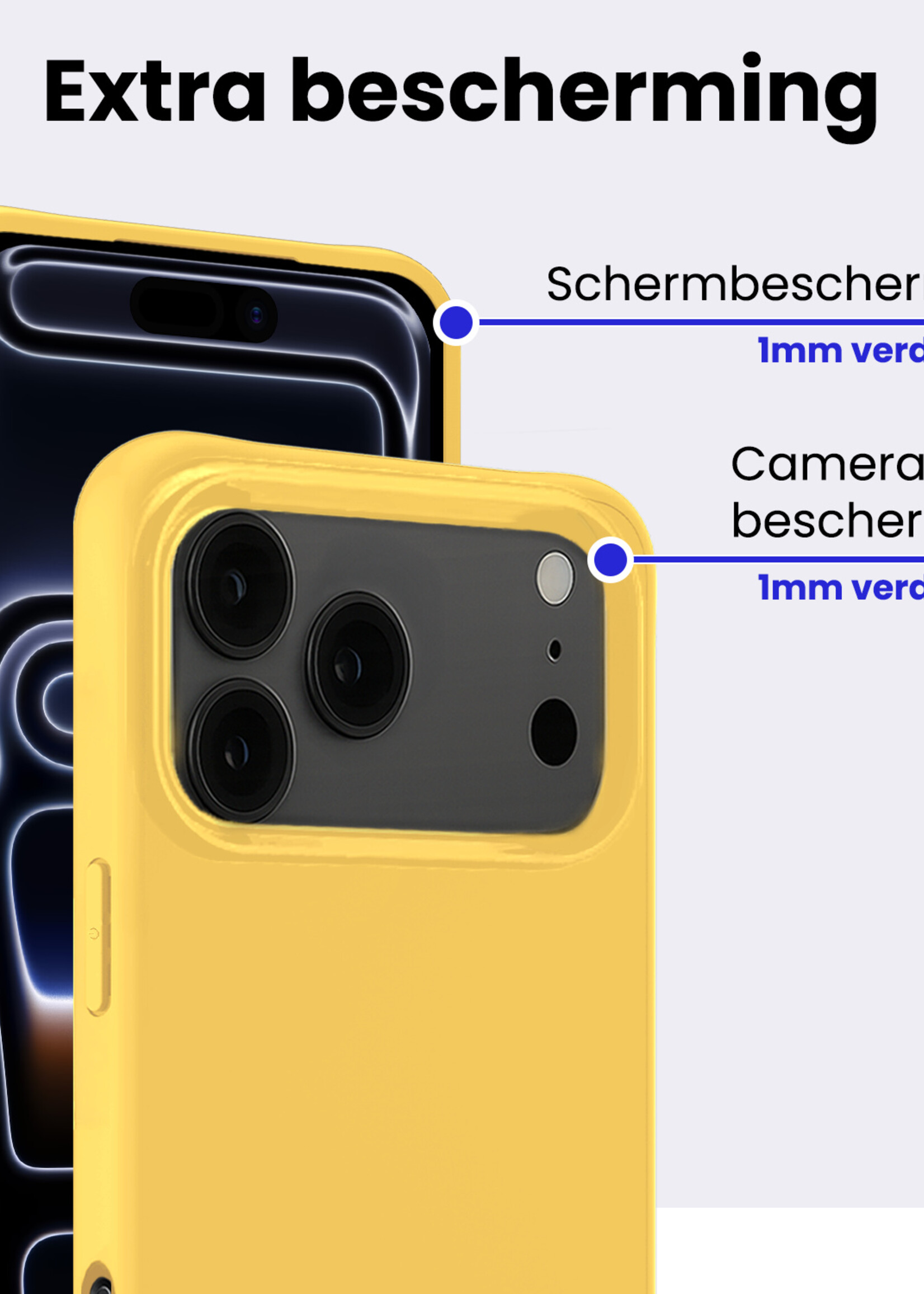BTH BTH iPhone 17 Pro Hoesje Siliconen Met Screenprotector Met Dichte Notch - Geel