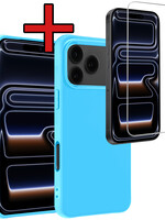 BTH BTH iPhone 17 Pro Hoesje Siliconen Met Screenprotector Met Dichte Notch - Lichtblauw