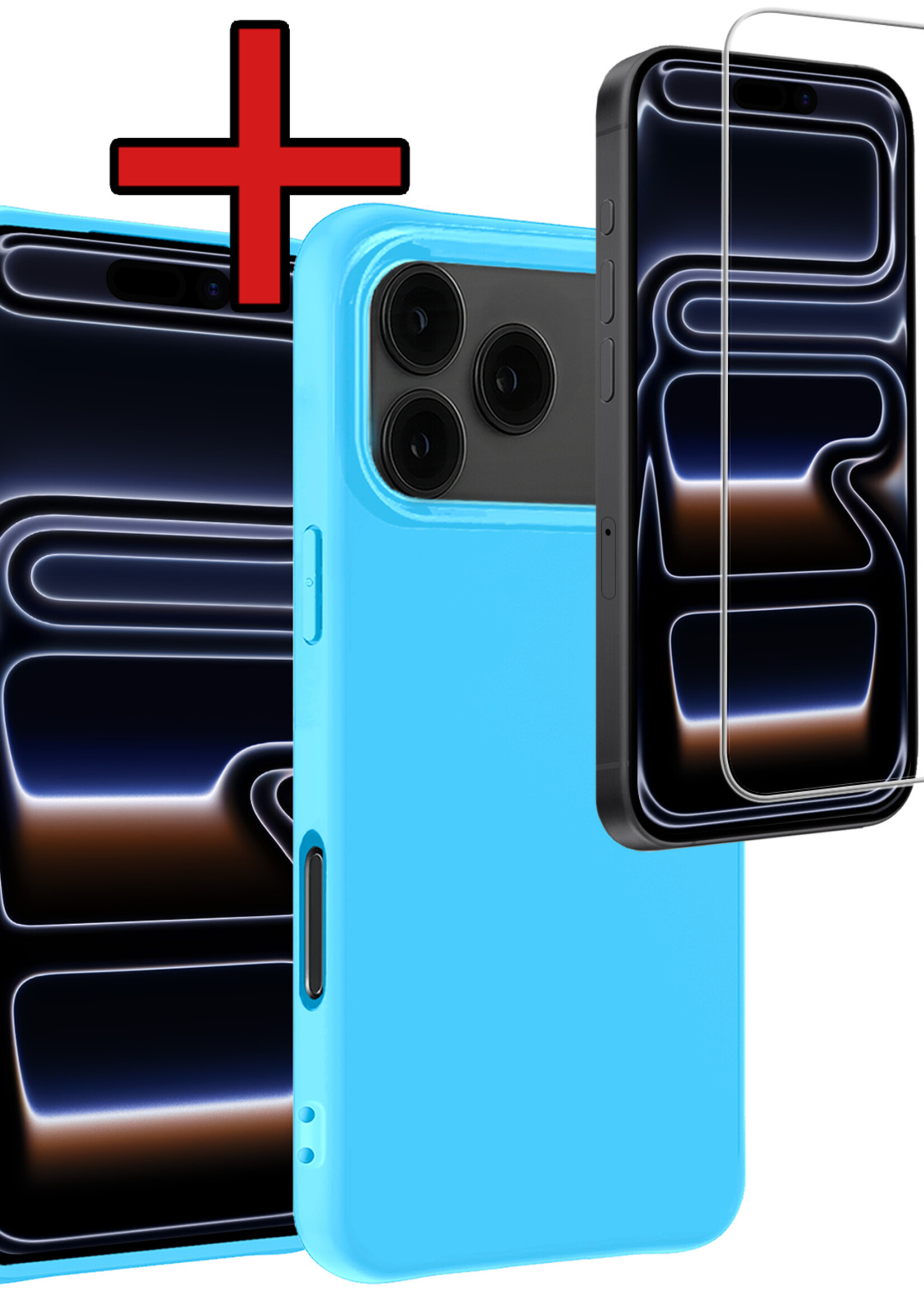 BTH BTH iPhone 17 Pro Hoesje Siliconen Met Screenprotector Met Dichte Notch - Lichtblauw