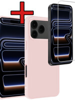 BTH BTH iPhone 17 Pro Hoesje Siliconen Met Screenprotector Met Dichte Notch - Lichtroze