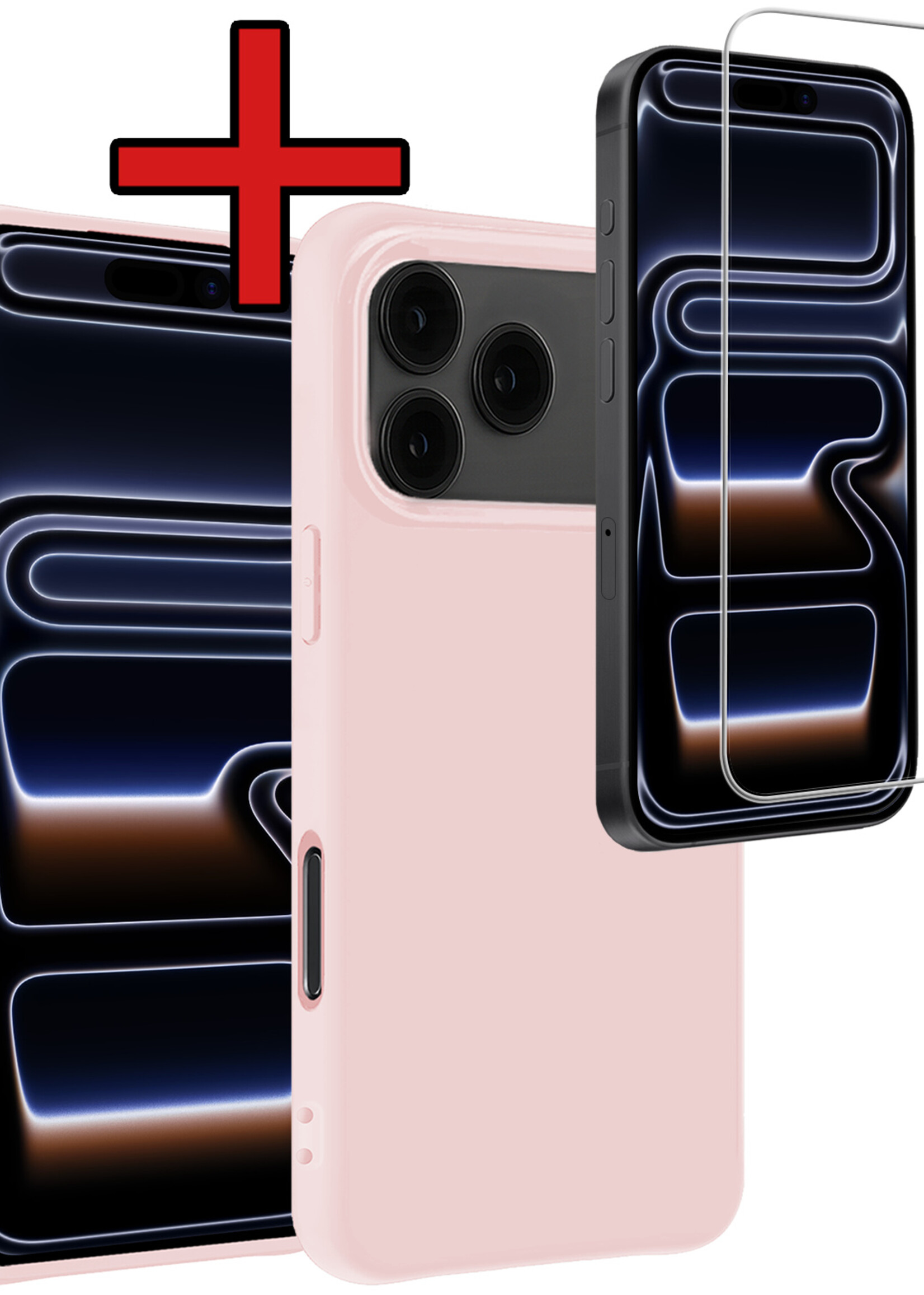 BTH BTH iPhone 17 Pro Hoesje Siliconen Met Screenprotector Met Dichte Notch - Lichtroze