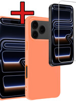 BTH BTH iPhone 17 Pro Hoesje Siliconen Met Screenprotector Met Dichte Notch - Perzik