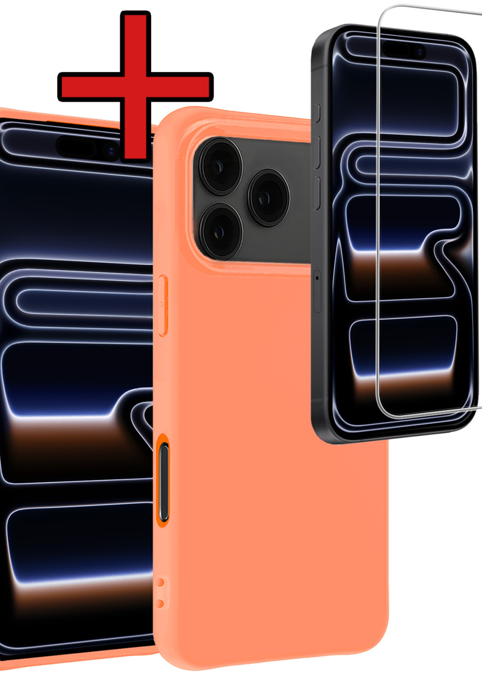 BTH BTH iPhone 17 Pro Hoesje Siliconen Met Screenprotector Met Dichte Notch - Perzik