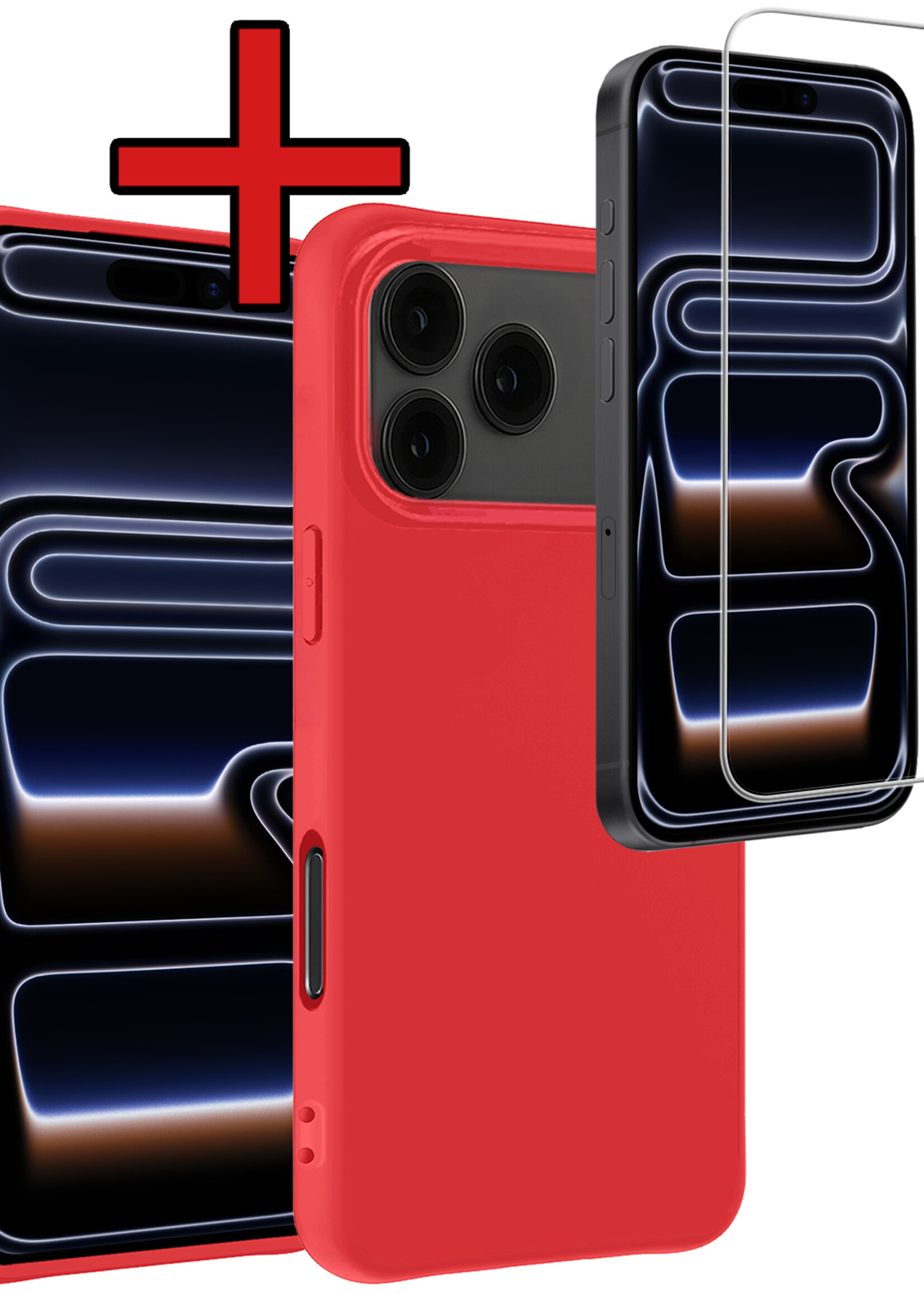 BTH BTH iPhone 17 Pro Hoesje Siliconen Met Screenprotector Met Dichte Notch - Rood