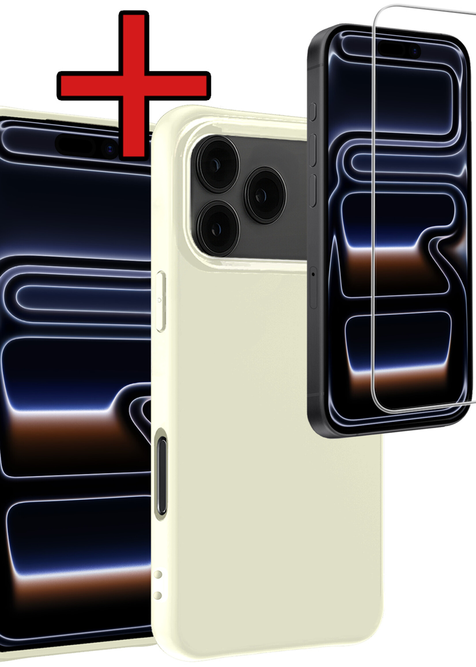 BTH BTH iPhone 17 Pro Hoesje Siliconen Met Screenprotector Met Dichte Notch - Wit