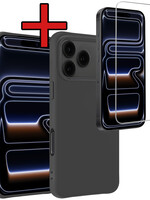 BTH BTH iPhone 17 Pro Hoesje Siliconen Met Screenprotector Met Dichte Notch - Zwart