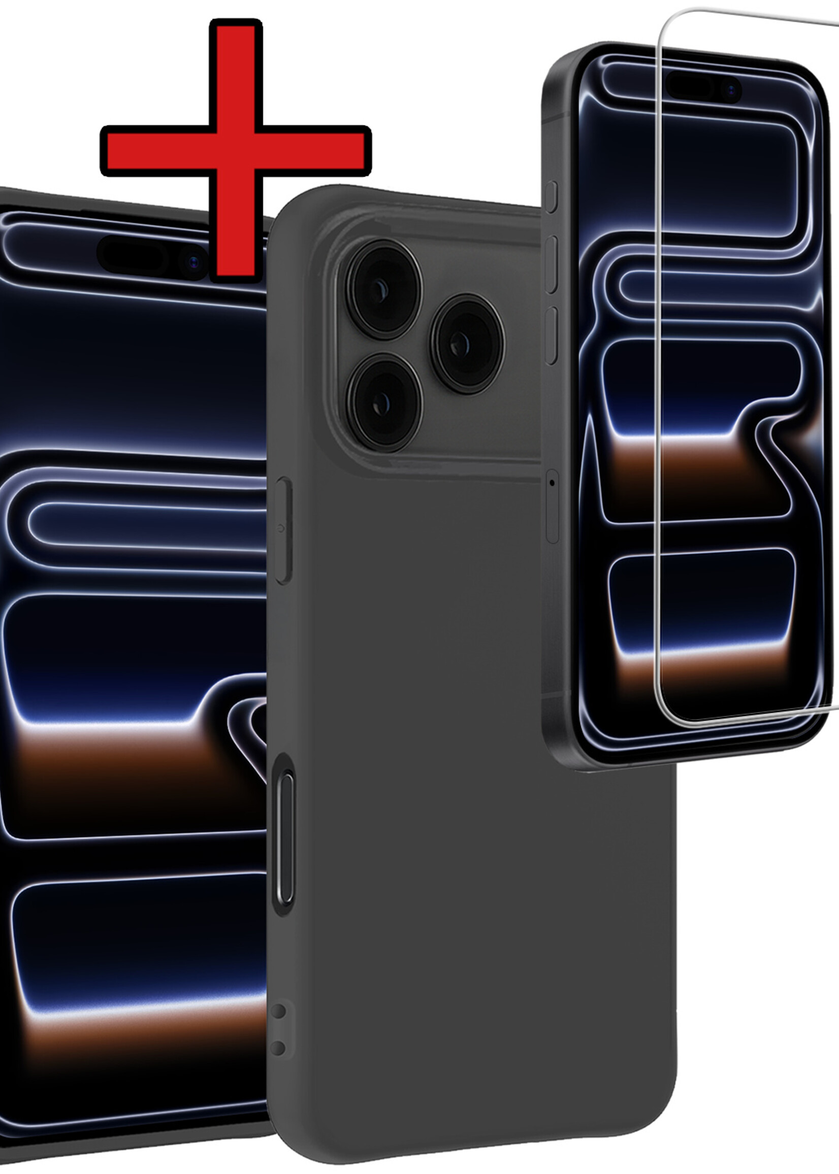 BTH BTH iPhone 17 Pro Hoesje Siliconen Met Screenprotector Met Dichte Notch - Zwart