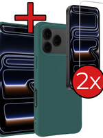 BTH BTH iPhone 17 Pro Hoesje Siliconen Met 2x Screenprotector Met Dichte Notch - Donkergroen