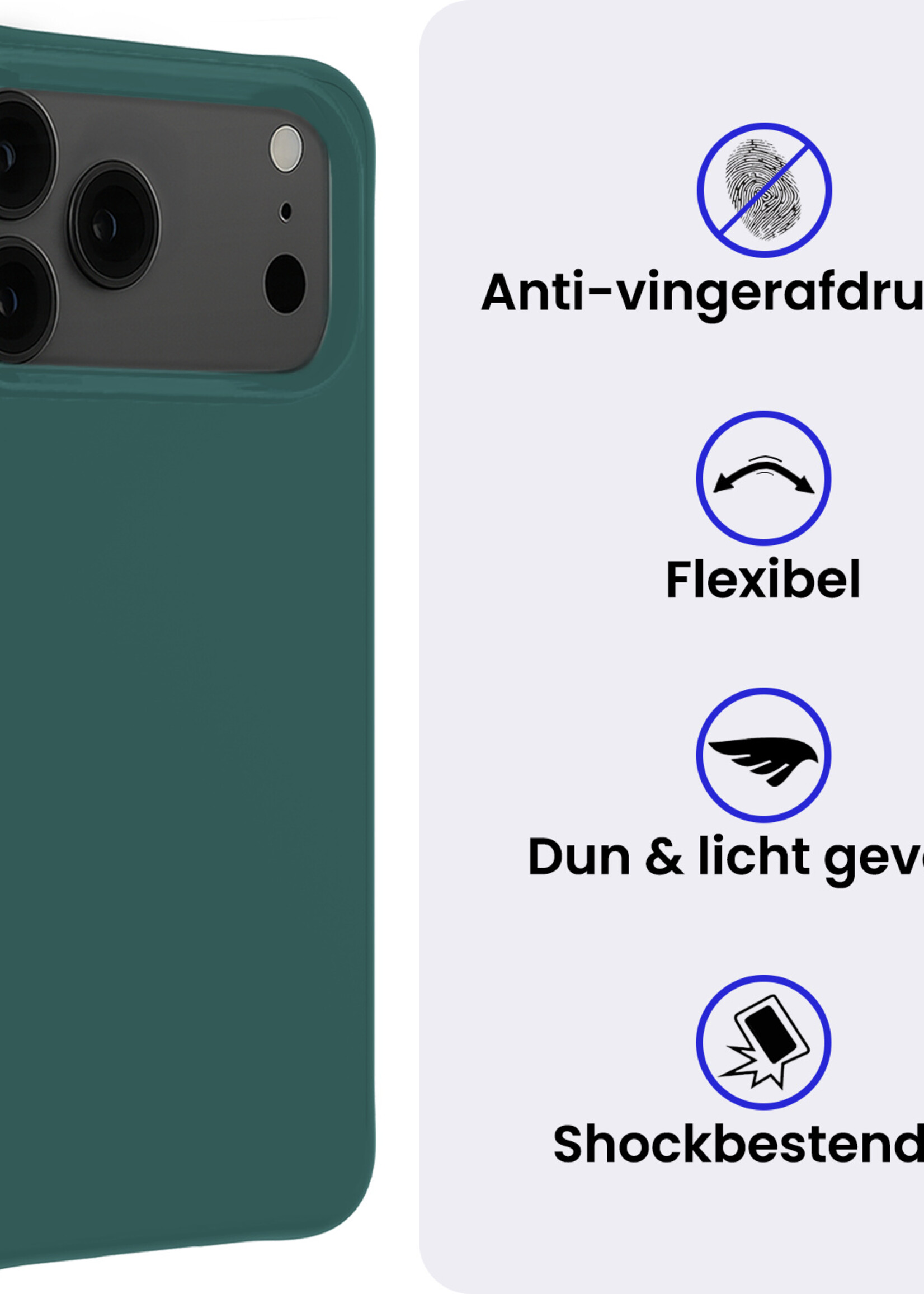 BTH BTH iPhone 17 Pro Hoesje Siliconen Met 2x Screenprotector Met Dichte Notch - Donkergroen