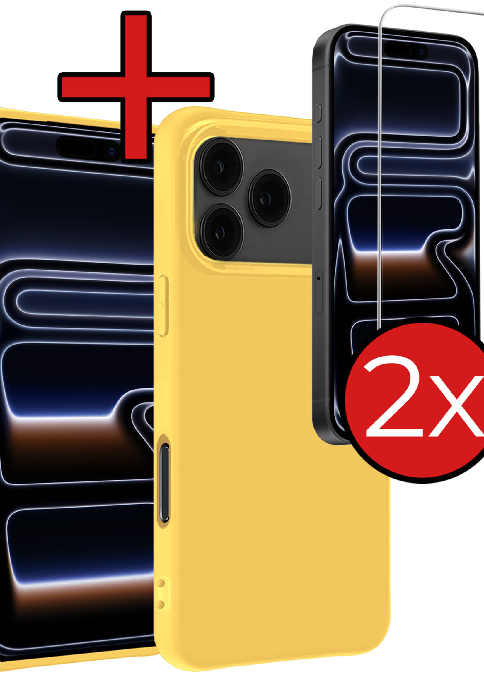 BTH BTH iPhone 17 Pro Hoesje Siliconen Met 2x Screenprotector Met Dichte Notch - Geel