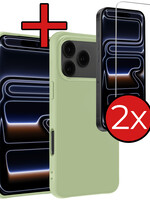 BTH BTH iPhone 17 Pro Hoesje Siliconen Met 2x Screenprotector Met Dichte Notch - Groen