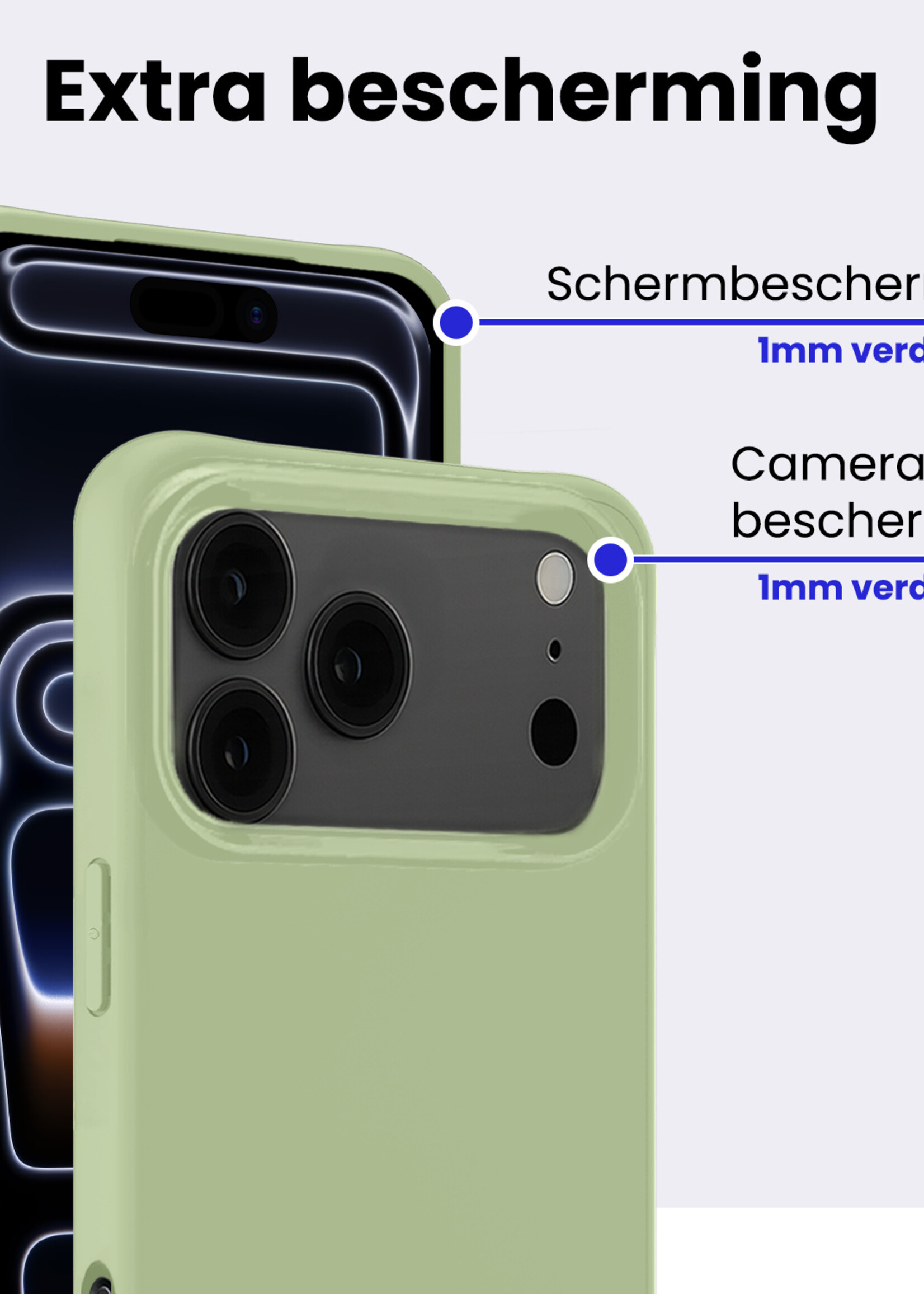 BTH BTH iPhone 17 Pro Hoesje Siliconen Met 2x Screenprotector Met Dichte Notch - Groen