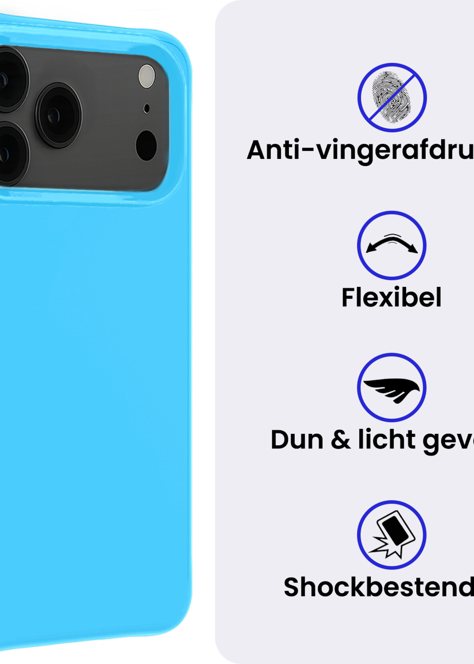BTH BTH iPhone 17 Pro Hoesje Siliconen Met 2x Screenprotector Met Dichte Notch - Lichtblauw