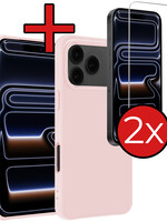 BTH BTH iPhone 17 Pro Hoesje Siliconen Met 2x Screenprotector Met Dichte Notch - Lichtroze