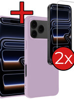 BTH BTH iPhone 17 Pro Hoesje Siliconen Met 2x Screenprotector Met Dichte Notch - Lila