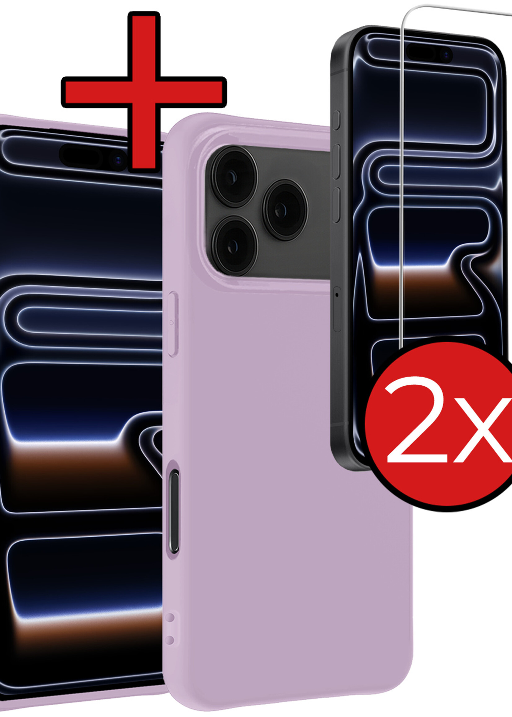 BTH BTH iPhone 17 Pro Hoesje Siliconen Met 2x Screenprotector Met Dichte Notch - Lila