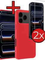 BTH BTH iPhone 17 Pro Hoesje Siliconen Met 2x Screenprotector Met Dichte Notch - Rood