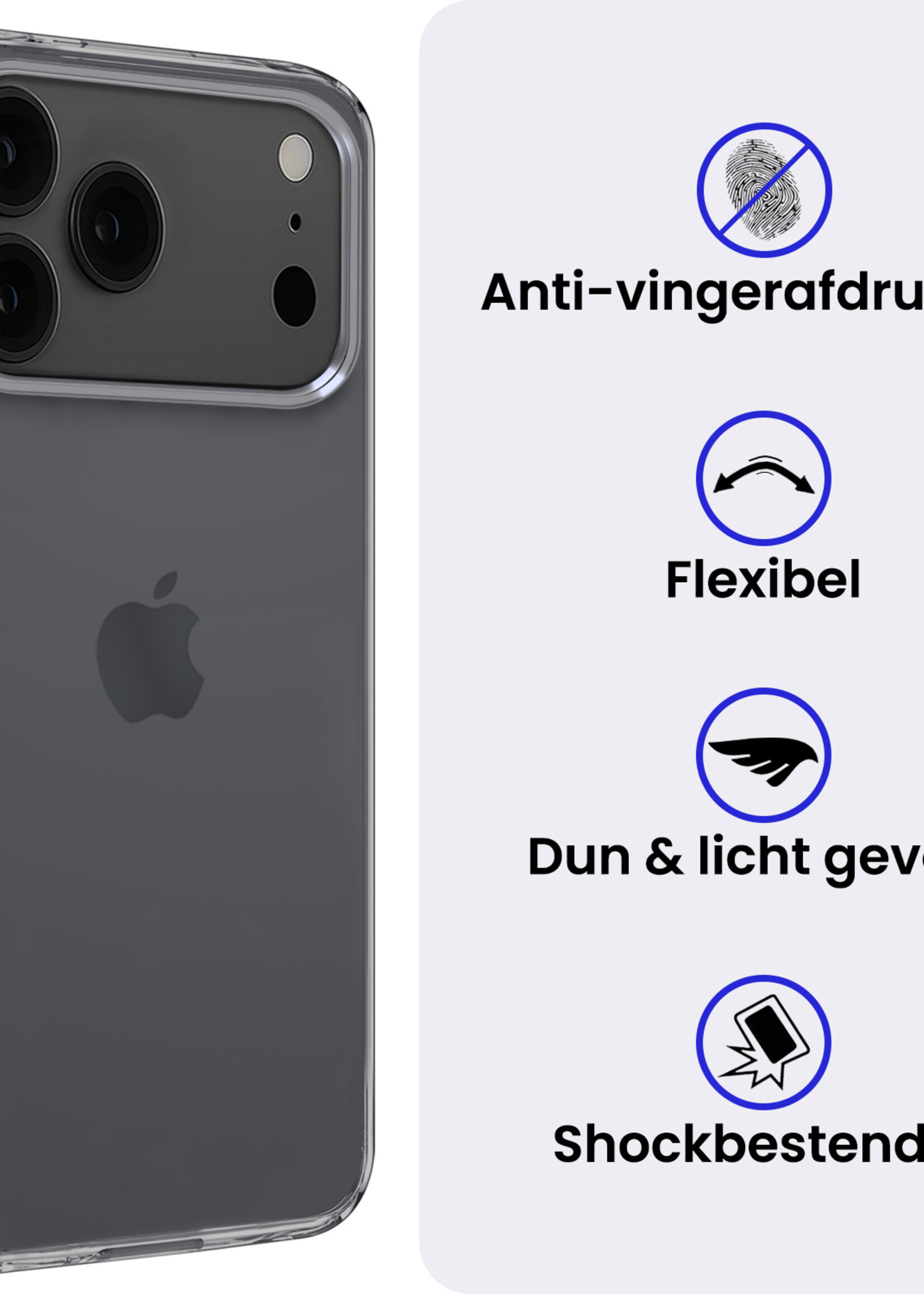 BTH BTH iPhone 17 Pro Hoesje Siliconen Met 2x Screenprotector Met Dichte Notch - Transparant