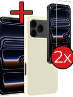 BTH BTH iPhone 17 Pro Hoesje Siliconen Met 2x Screenprotector Met Dichte Notch - Wit