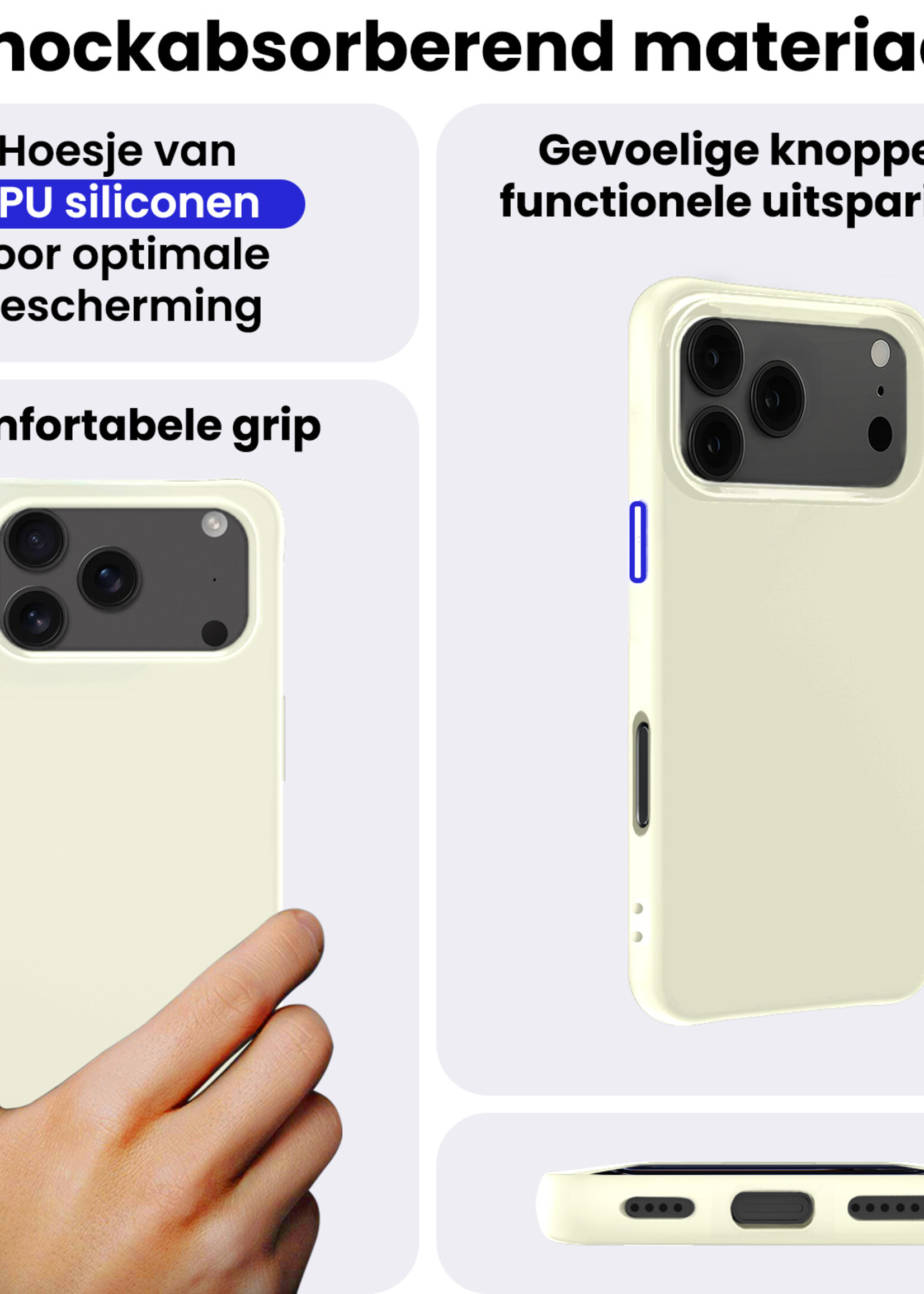 BTH BTH iPhone 17 Pro Hoesje Siliconen Met 2x Screenprotector Met Dichte Notch - Wit