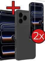 BTH BTH iPhone 17 Pro Hoesje Siliconen Met 2x Screenprotector Met Dichte Notch - Zwart