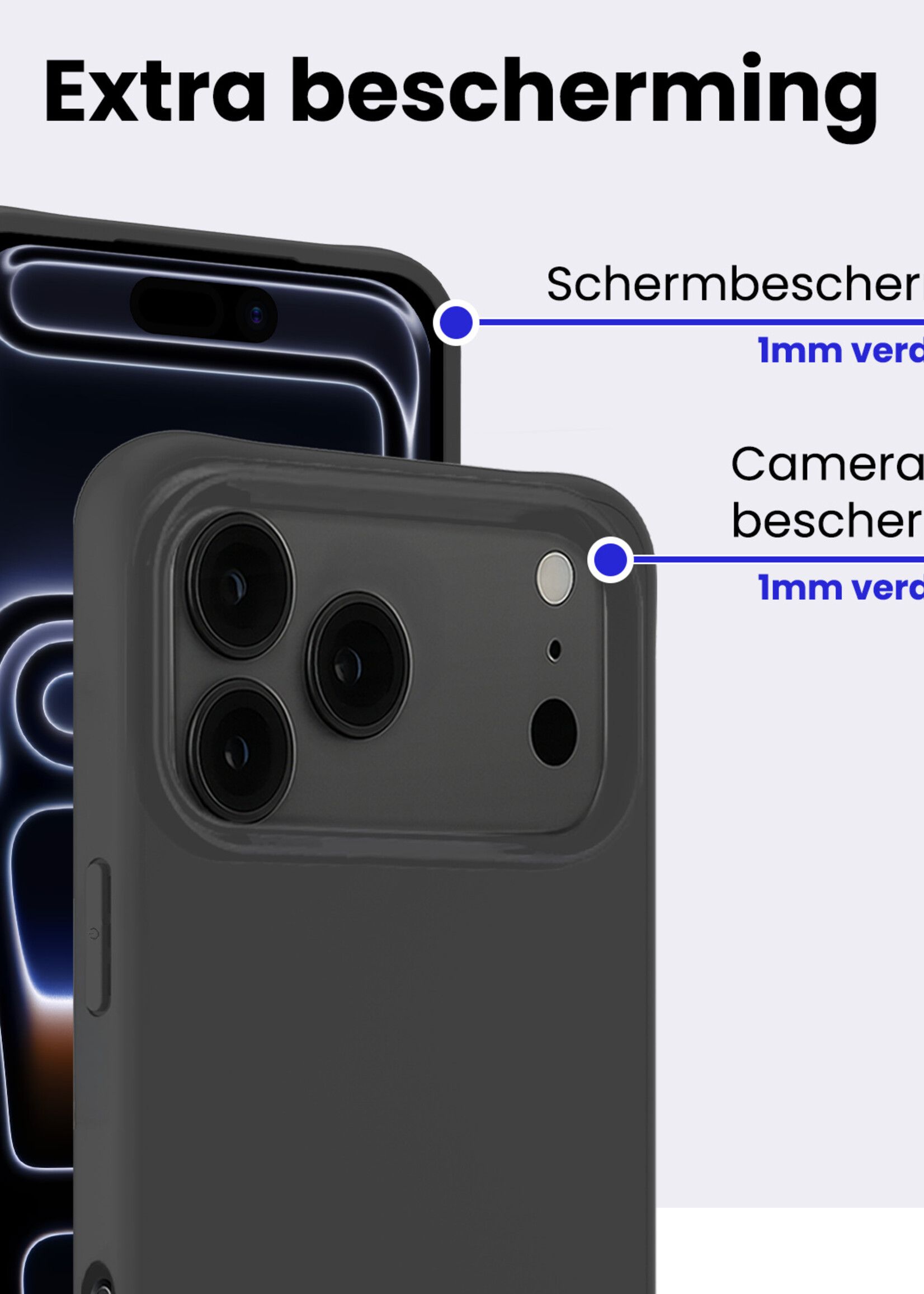 BTH BTH iPhone 17 Pro Hoesje Siliconen Met 2x Screenprotector Met Dichte Notch - Zwart
