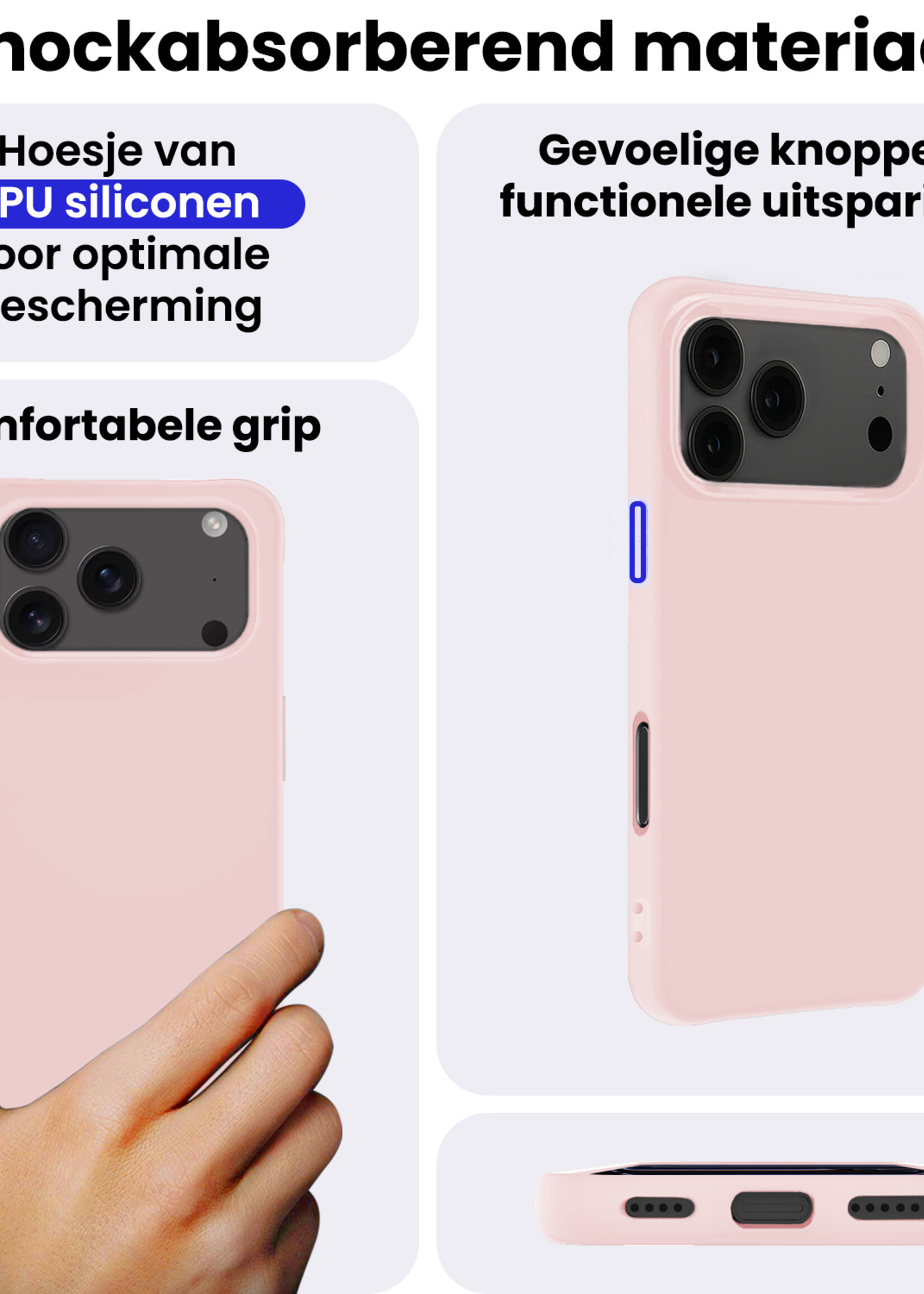 BTH BTH iPhone 17 Pro Max Hoesje Siliconen - Lichtroze