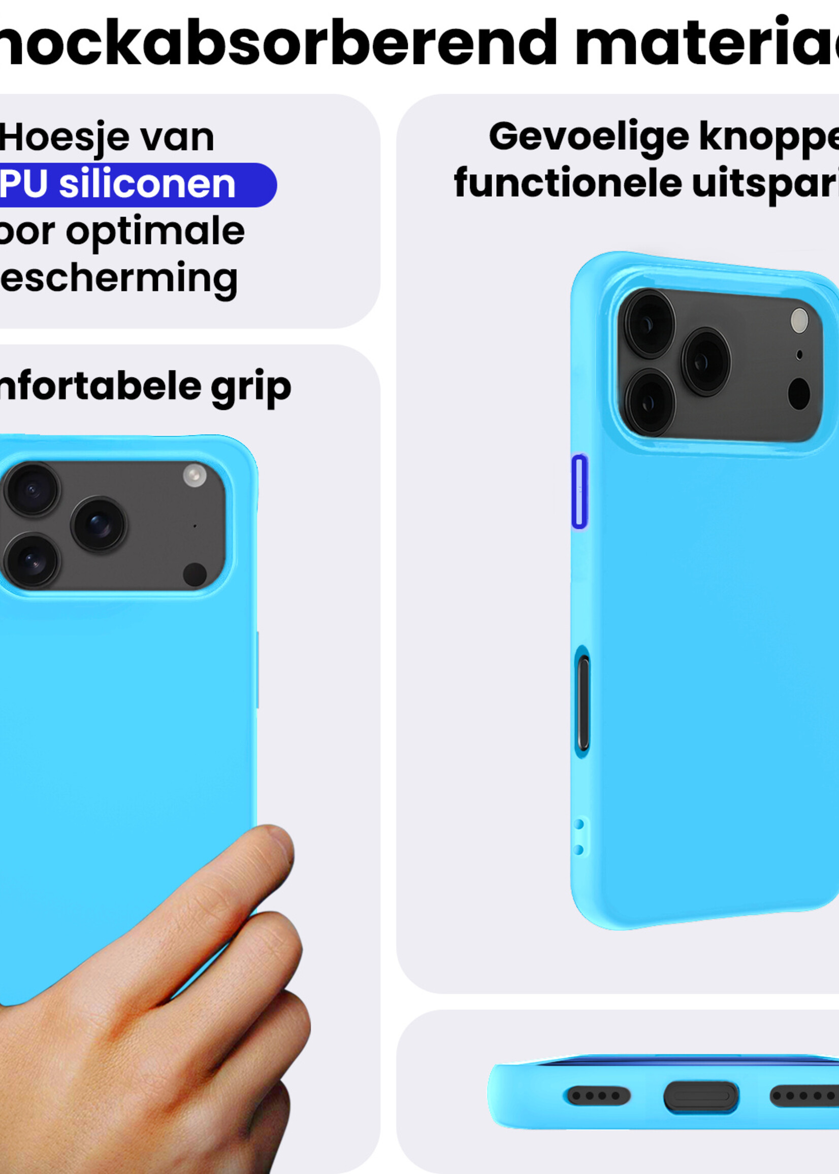 BTH BTH iPhone 17 Pro Max Hoesje Siliconen Met Screenprotector Met Dichte Notch - Lichtblauw