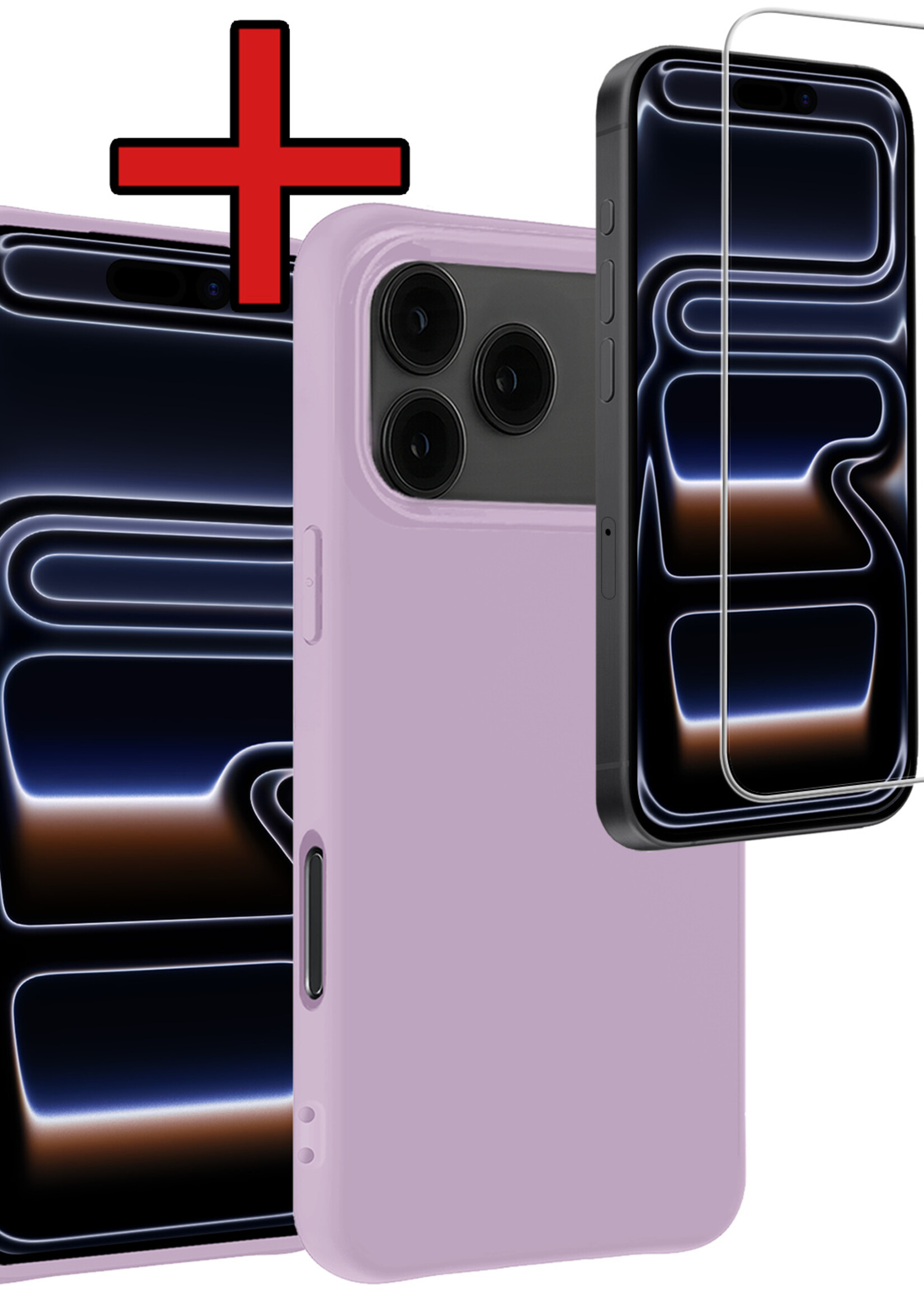 BTH BTH iPhone 17 Pro Max Hoesje Siliconen Met Screenprotector Met Dichte Notch - Lila