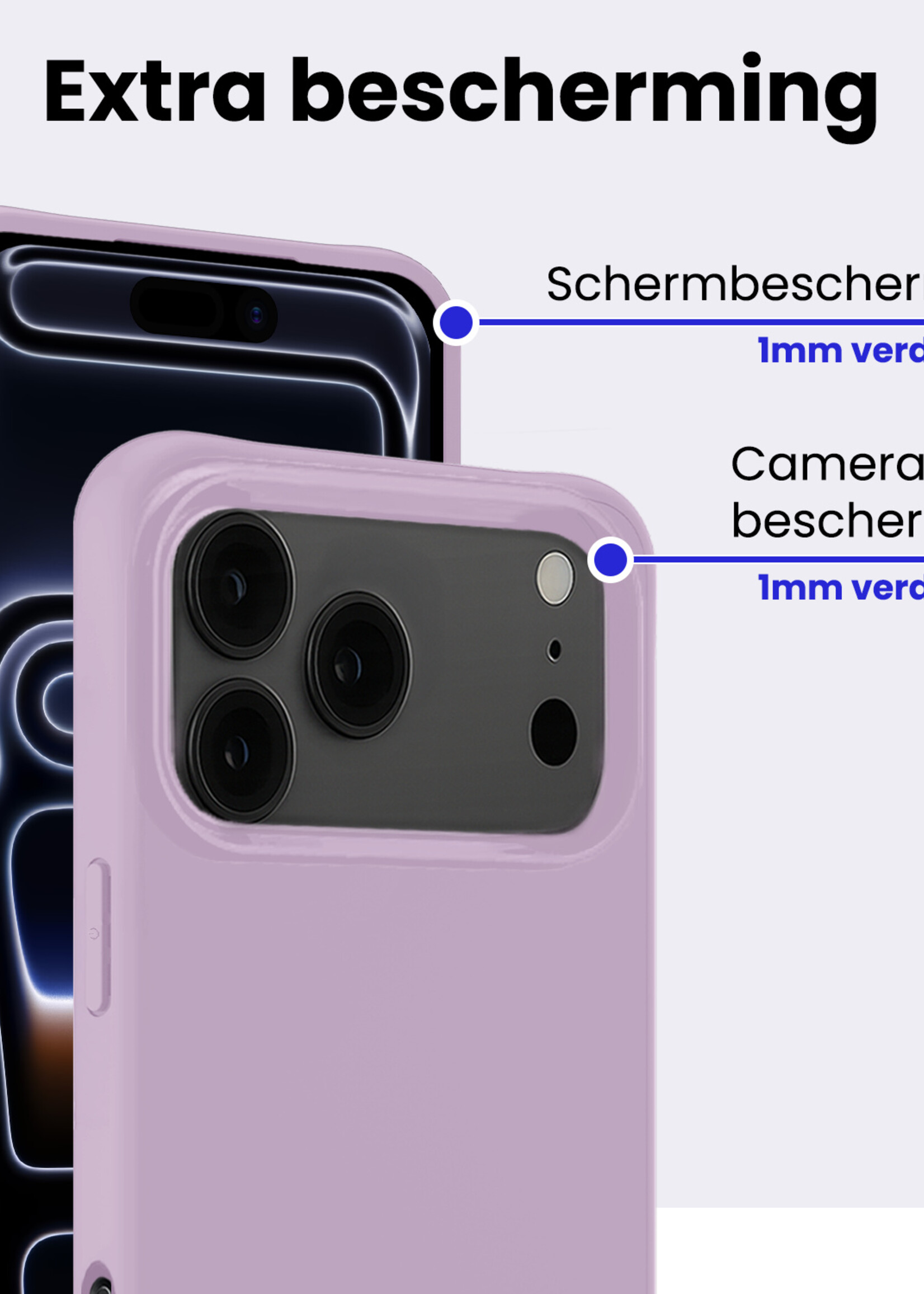 BTH BTH iPhone 17 Pro Max Hoesje Siliconen Met 2x Screenprotector Met Dichte Notch - Lila