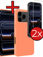 BTH BTH iPhone 17 Pro Max Hoesje Siliconen Met 2x Screenprotector Met Dichte Notch - Perzik